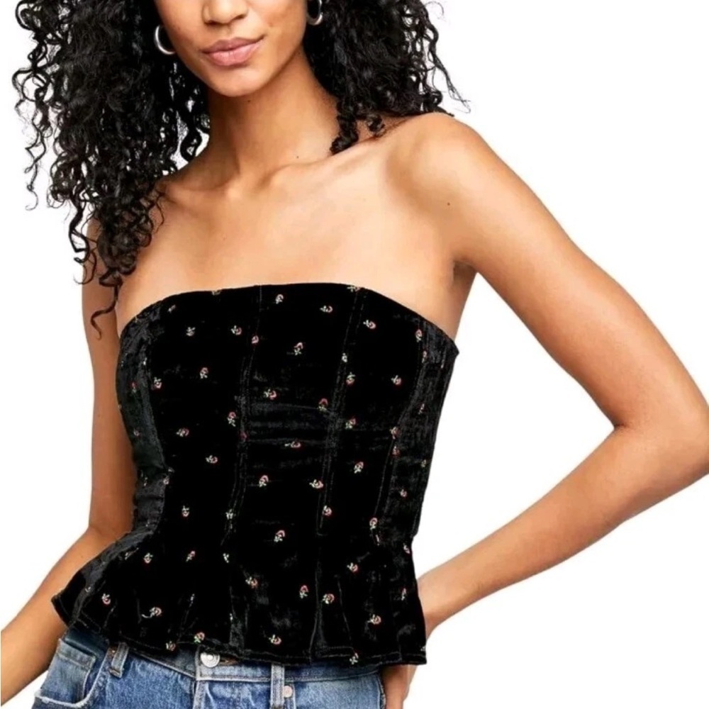 Free People Rosie Velvet Embroidered Bustier Top - Picture 3 of 13